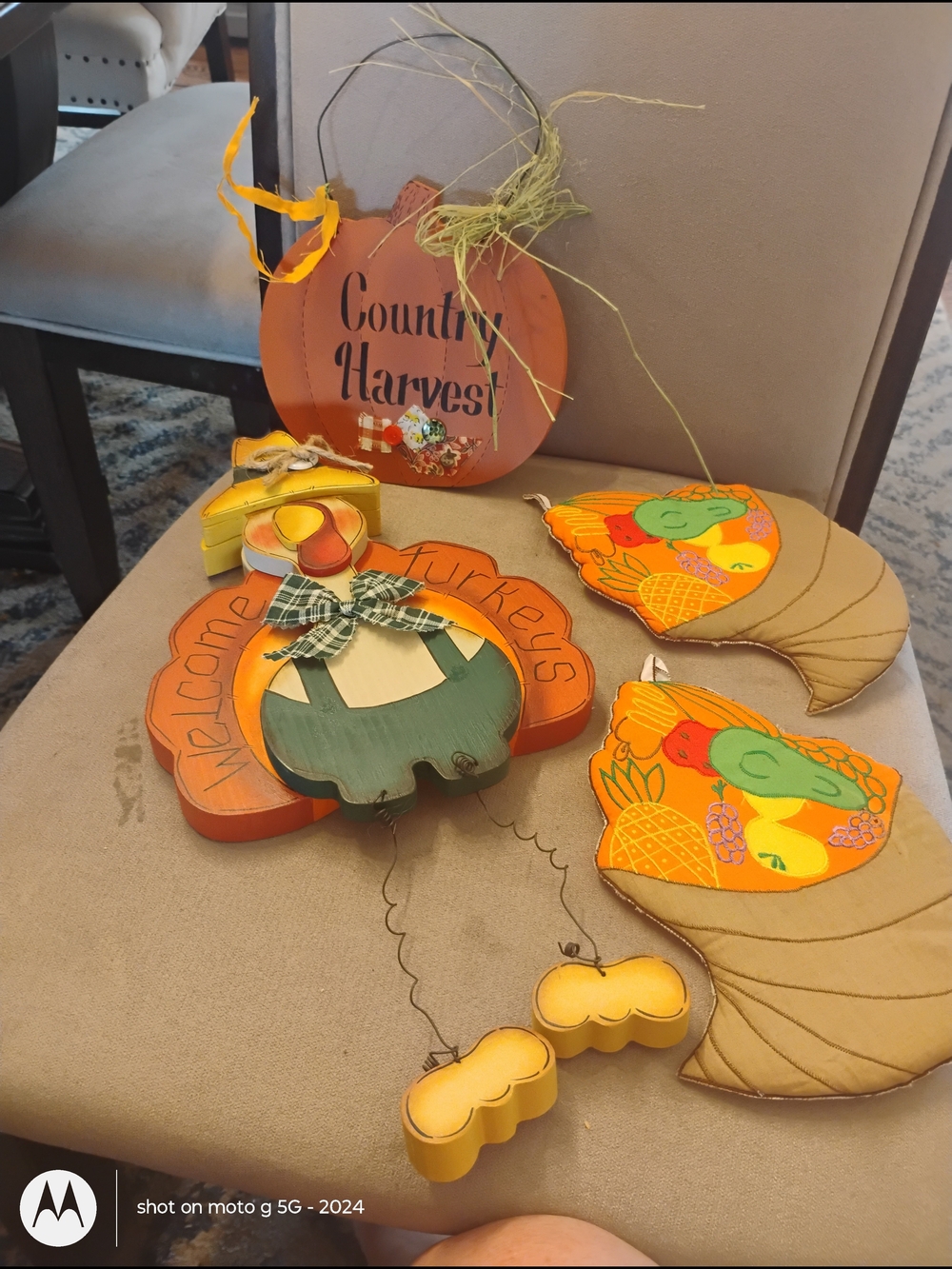 Country Harvest Fall Door Decor Pumpkin & Turkey Set - Orange, Green, Yellow
